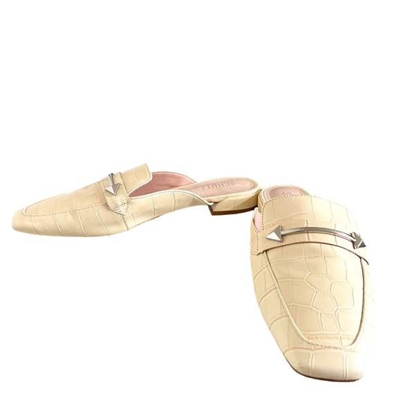SCHUTZ Croc Embossed Leather Mules In Cream Size 8 - Picture 4 of 10